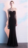 Embellished Black Mermaid Prom Dresses Cap Sleeves