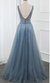 Bluish Gray Shimmer Long Prom Gowns