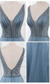 Bluish Gray Shimmer Long Prom Gowns