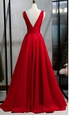 Deep V-neck Long Red Prom Dresses