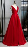 Deep V-neck Long Red Prom Dresses