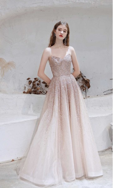 Fairytale Gold Sequin Prom Dresses Opera Cape