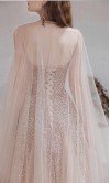 Fairytale Gold Sequin Prom Dresses Opera Cape