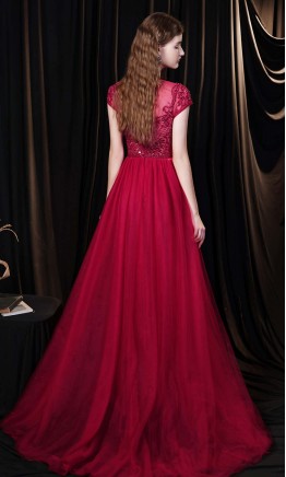 Long Red Bodycon Prom Dresses with Train Covered