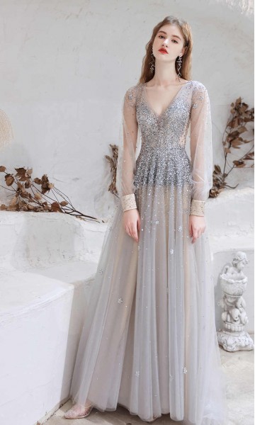 Sparkly Sequined Long Prom Dresses Long Sleeves