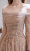 Brown Golden Off Shoulder Corset Prom Gowns