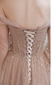 Brown Golden Off Shoulder Corset Prom Gowns