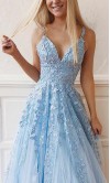 Appliqued Long Light Blue Prom Gown Dresses