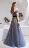 Embellished Long Blue Off Shoulder Prom Dresses Long