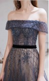 Embellished Long Blue Off Shoulder Prom Dresses Long