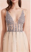 Light Champagne Sequined Long Prom Dresses Slit