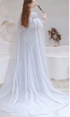 Bedazzled Fringe Opera Cape  Long Grey Prom Dresses