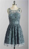 Blue Lace Short Bridesmaid Dress with Sash KSP287