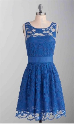  Blue Lace Short Bridesmaid Dress with Sash KSP287